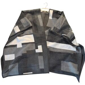 Geometric Pattern Open Front Shawl Wrap Poncho Cardigan Gray White reversible